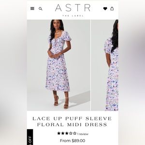 Astr puff sleeve lace up floral midi